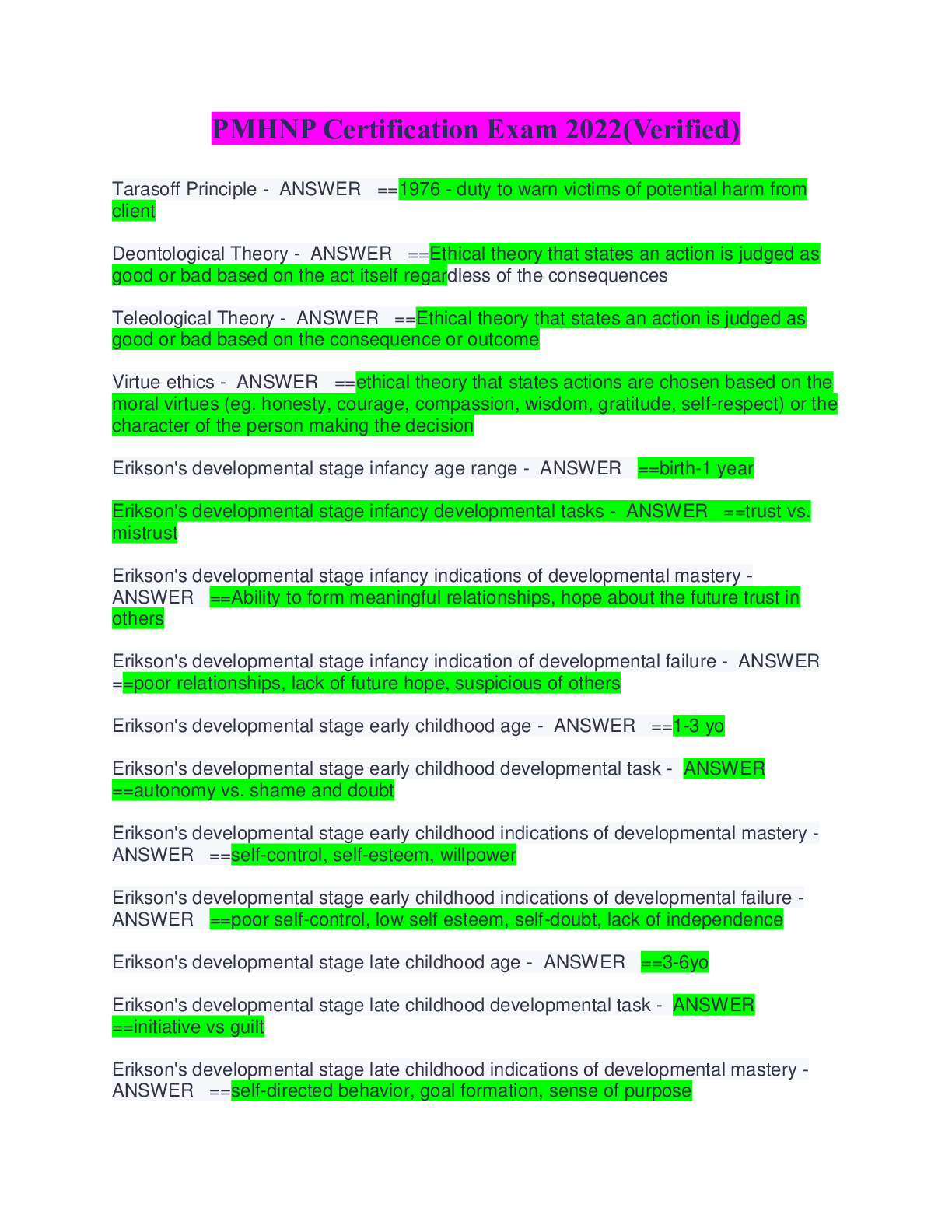 Preview image for PMHNP Certification Exam 2022(Verified)